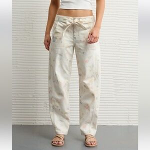 NWT AE stretch Barrel Jean Paint Pastel Splatter Mid-high Rise 12 Short